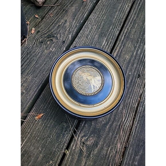 EARLY‎ 1900s Tin Container CHERUB ANGELS Playing VIOLIN & HARP Black Gold Nice - Picture 4 of 16